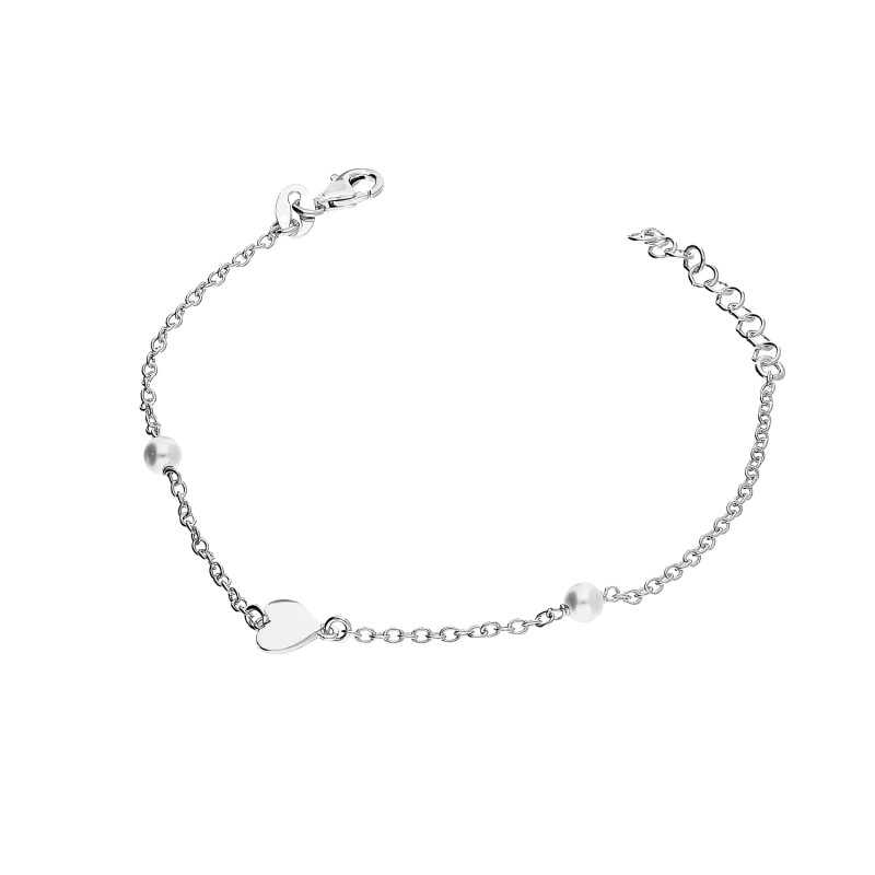 Bransoleta srebrna serce i dwie perły jubilerskie/rolo NI BRN21904 ROD próba 925