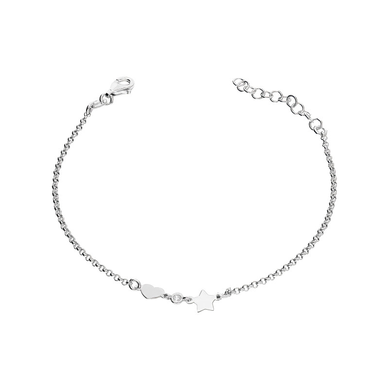 Bransoleta srebrna gwiazdka, serce i cyrkonia/rolo NI BRN25002 ROD próba 925
