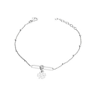 Bransoleta srebrna wisząca koniczynka i cyrkonia/rolo NI BRN32431 ROD próba 925