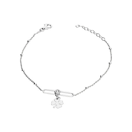 Bransoleta srebrna wisząca koniczynka i cyrkonia/rolo NI BRN32431 ROD próba 925