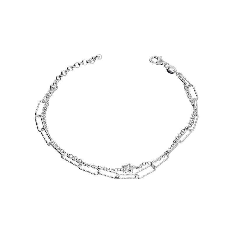 Bransoleta srebrna gwiazda z cyrkonią na podwójnej bransolecie NI BRN33851 ROD próba 925