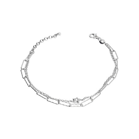 Bransoleta srebrna gwiazda z cyrkonią na podwójnej bransolecie NI BRN33851 ROD próba 925