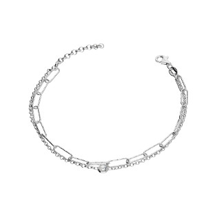 Bransoleta srebrna koło z cyrkonią na podwójnej bransolecie NI BRN33859 ROD próba 925