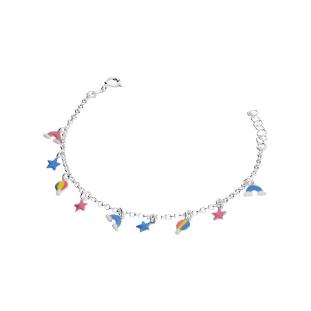 Bransoleta srebrna dla dziewczynki z wiszącymi gwiazdkami i tęczami NI BRN34388 próba 925
