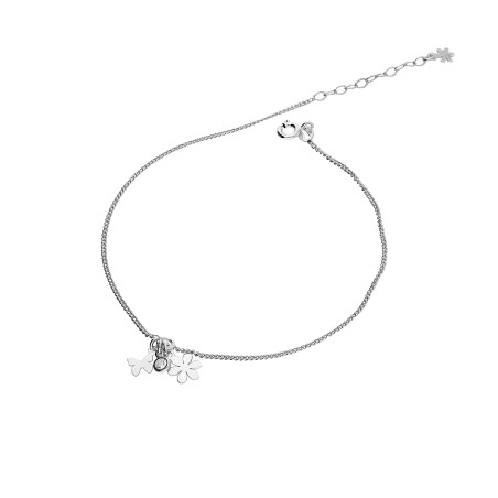 Bransoleta srebrna na nogę koniczyna, motyl i cyrkonia NI CA1908 konicz bl.x2+motyl bl próba 925