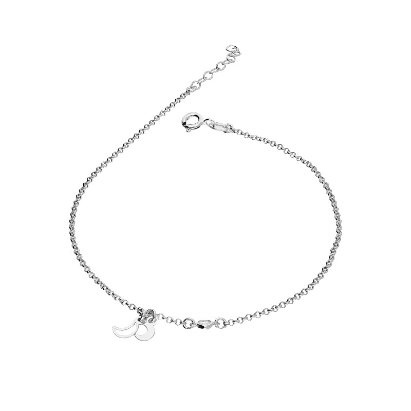 Bransoleta srebrna na nogę dwa wiszące księżyce i serce cyrkonia NI CA1915 księżyc wisz x2+cyr próba 925