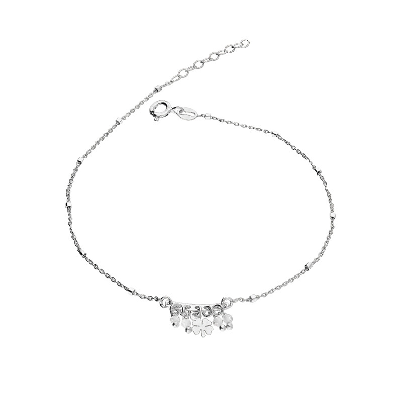 Bransoleta srebrna na nogę koniczynka i szklane kulki NI CA1942B konicz+szkło x4 wisz próba 925