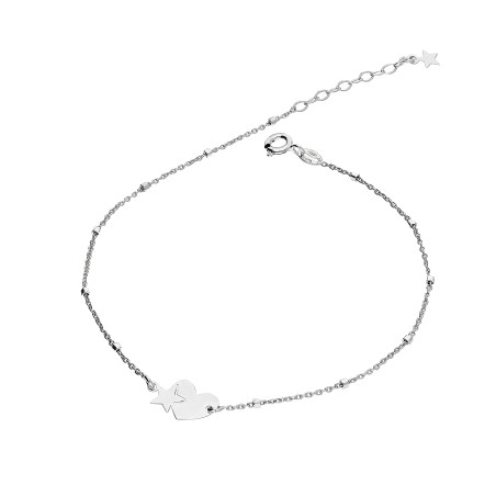 Bransoleta srebrna na nogę serce z gwiazdką NI CA1988 serce z gwiazdą+kostki próba 925