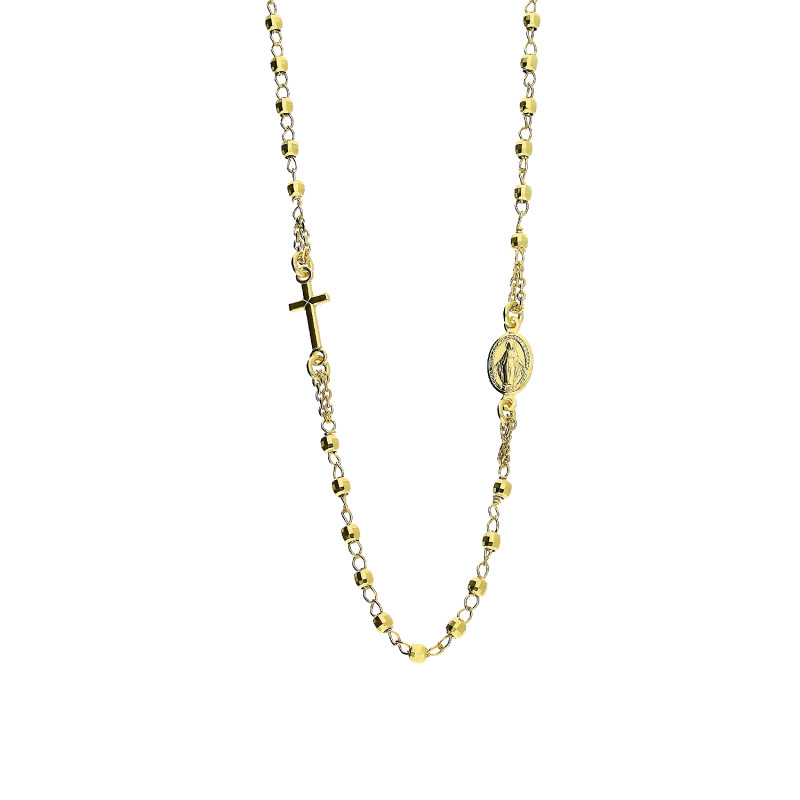 Naszyjnik pozłacany różaniec z grawerowanymi paciorkami NI ROGDGD03 GOLD próba 925