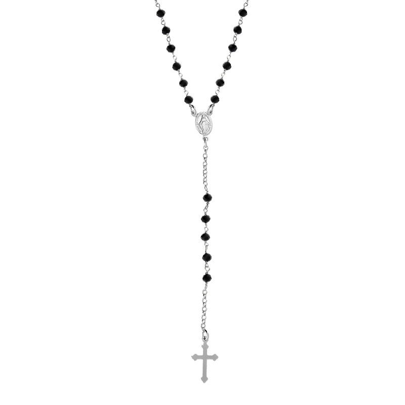 Naszyjnik srebrny różaniec z czarnymi paciorkami NI ROGICN3 ROD próba 925