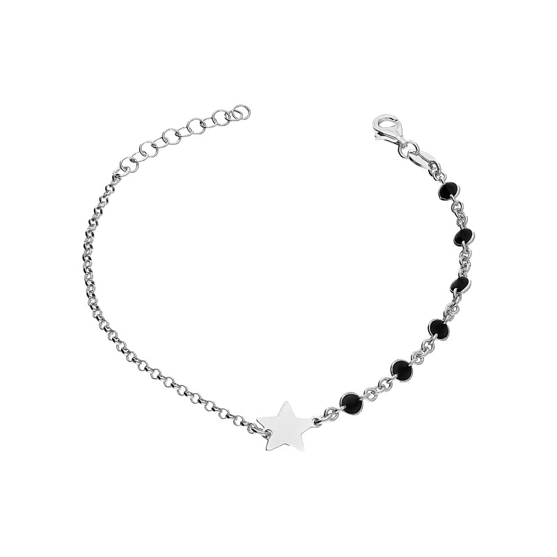 Bransoleta srebrna czarne cyrkonie i gwiazdka/rolo NI XBR08969 ROD próba 925
