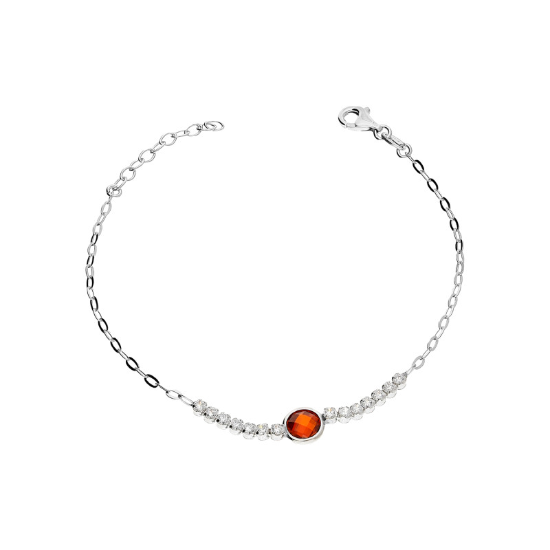 Bransoleta srebrna fasetowana czerwona cyrkonia i rząd cyrkonii NI XBR11167C ROD próba 925