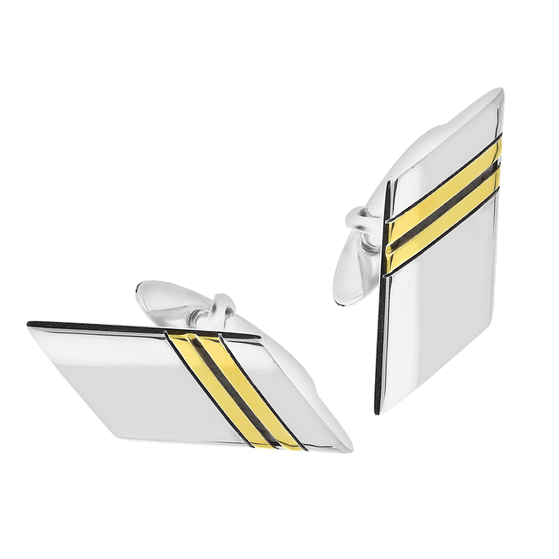 Spinki srebrne do mankietów romb z dwoma złoconymi paskami TB MN2BZ-GOLD próba 925