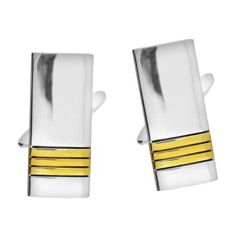 Spinki srebrne do mankietów prostokąt ze złoconymi paskami AU TB MN64Z próba 925