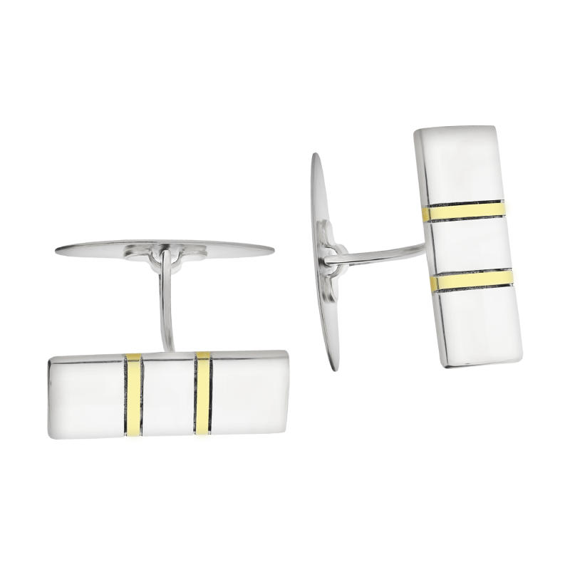 Spinki srebrne do mankietów prostokąt z dwoma złoconymi paskami TB194-1-GOLD próba 925