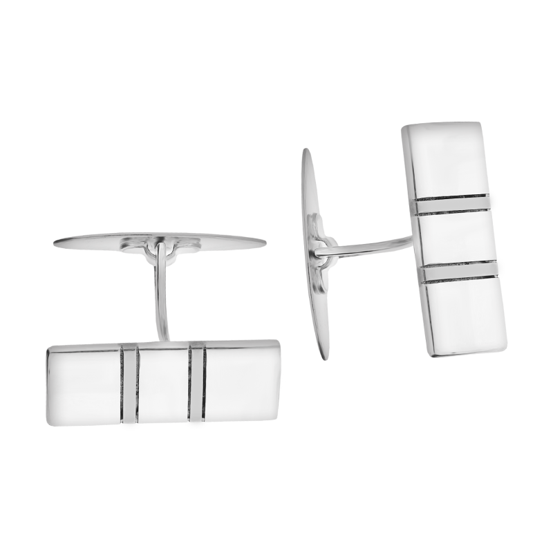 Spinki srebrne do mankietów prostokąt z dwoma rutenowanymi paskami TB194-1-rut próba 925