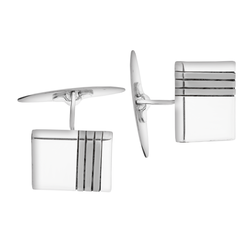 Spinki srebrne do mankietów kwadrat z trzema paskami TB199rut próba