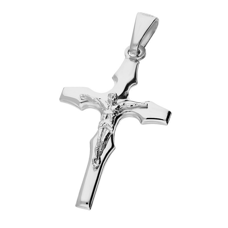 Krzyżyk srebrny z wizerunkiem Pana Jezusa ramiona ścięte WB NI CI1446 ROD próba 925