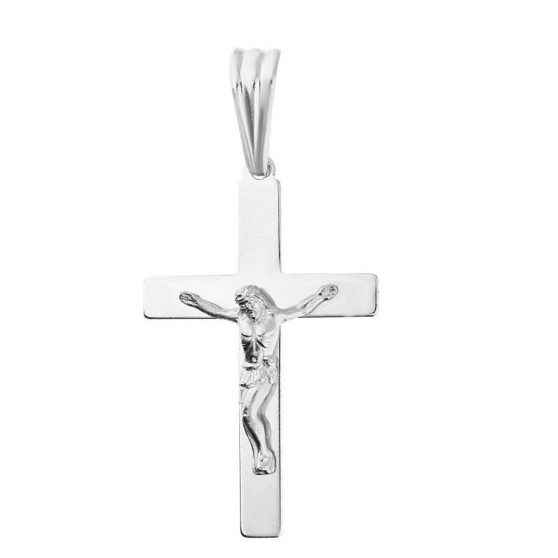 Krzyżyk srebrny gładki z wizerunkiem Pana Jezusa