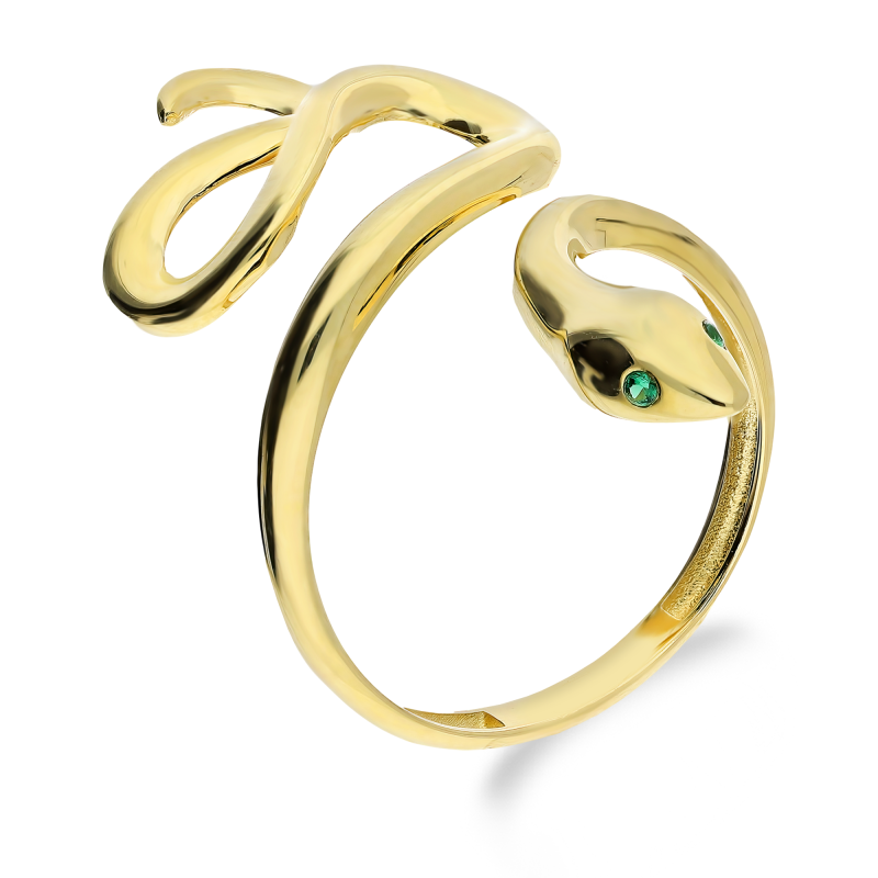 Pierścionek złoty wąż z zielonymi cyrkoniami PY YYZ-8001 próba 375