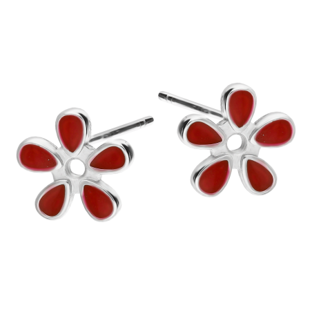 Kolczyki srebrne kwiatek z czerwoną emalią/sztyft TB 14892 próba 925