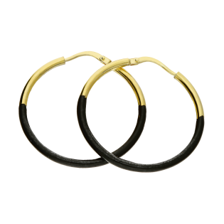 Kolczyki pozłacane kółka szarniry z czarną emalią PW495 czarny próba 925