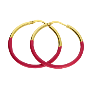 Kolczyki pozłacane kółka szarniry z emalią fuksja PW495 fuksja próba 925