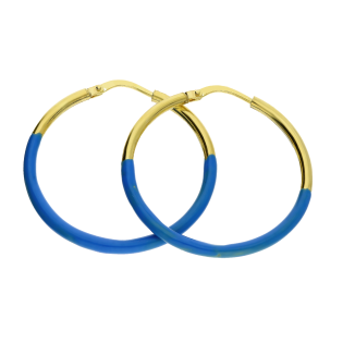 Kolczyki pozłacane kółka szarniry z niebieską emalią PW495 j.niebieski próba 925