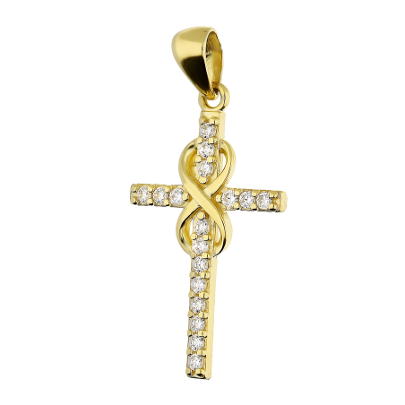 Złoty Krzyżyk Nieskończoność z Cyrkoniami pr. 585 - JubilerSezam.pl