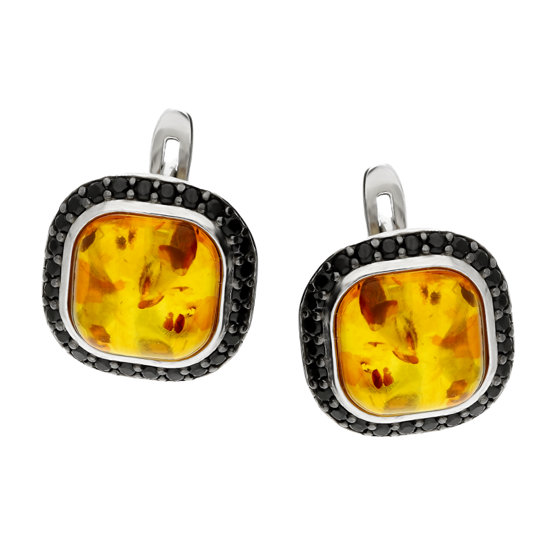 Srebrne kolczyki z bursztynem i cyrkoniami - JubilerSezam.pl