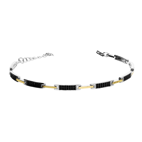 Bransoleta srebrna prostokąt z czarnymi cyrkoniami  PX 1004 BL_AU375 blaszka gold