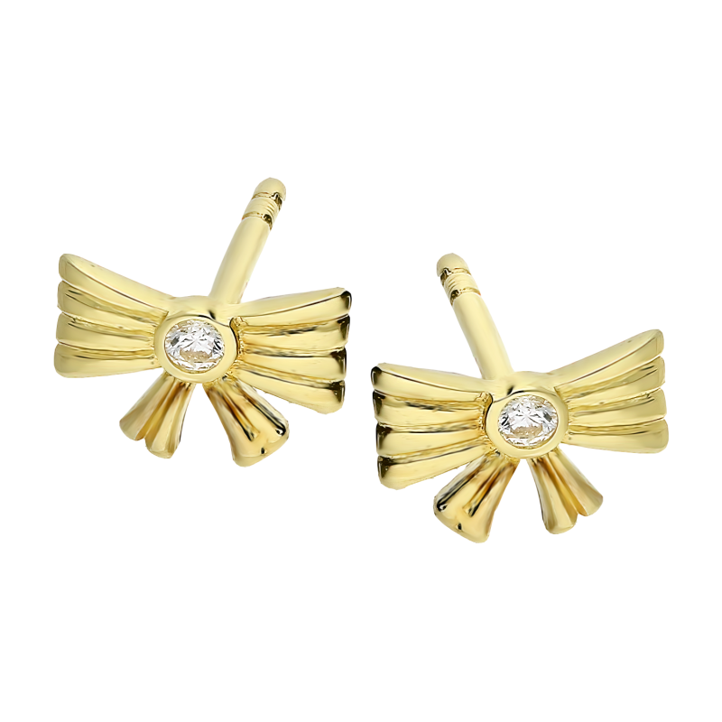 Kolczyki złote kokardka z cyrkonią/sztyft S3 ELCV-0059 próba 585