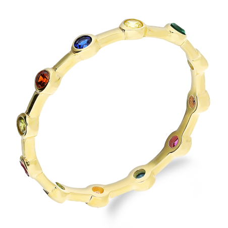 Pierścionek złoty z kolorowymi cyrkoniami w okrągłych oprawach AR CR5607 próba 375