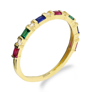 Pierścionek złoty RINGS z kolorowymi cyrkoniami bagietami AR CR5794-FCZ-MS-GCZ-RU próba 585