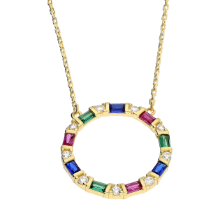 Naszyjnik złoty kółko z cyrkoniami i kolorowymi bagietami AR FFOR6N7776-FCZ-GCZ-RU-MS próba 585