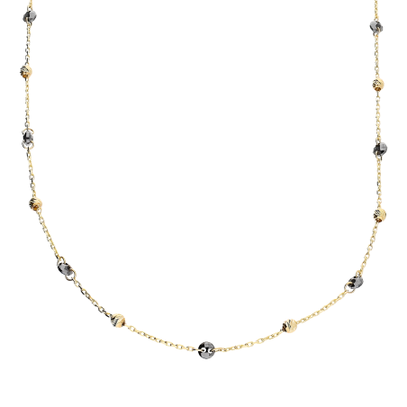 Naszyjnik złoty grawerowane kulki i czarne cyrkonie