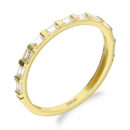 Pierścionek złoty RINGS z białymi cyrkoniami bagietami