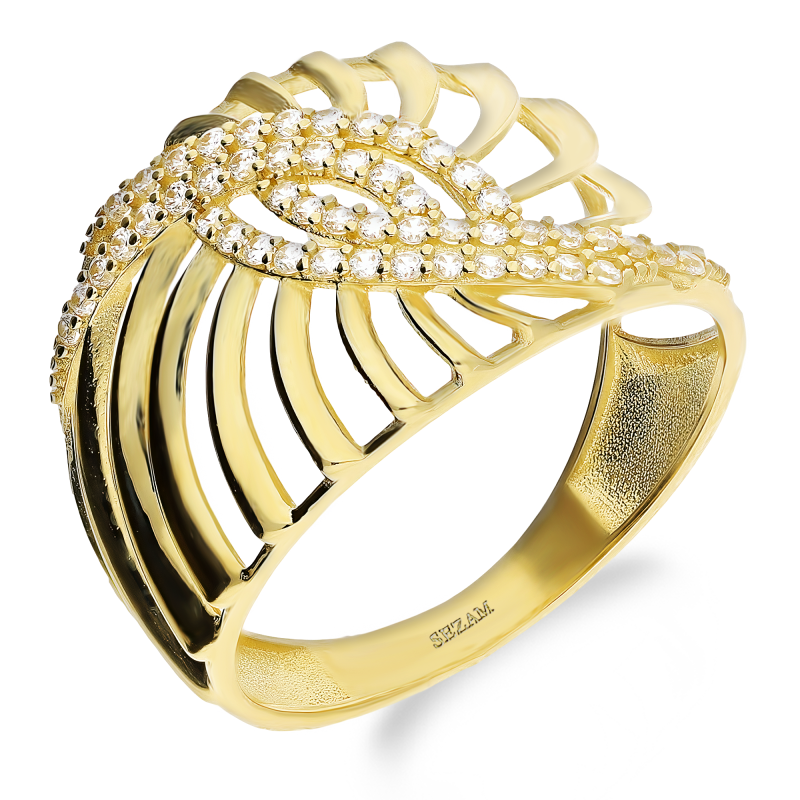 Pierścionek złoty ażurowa muszla i fale z białymi cyrkoniami  AR X7-X6ZR0720 próba 585