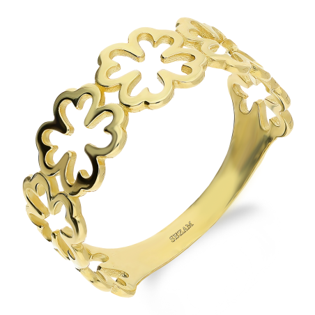 Pierścionek złoty obrączkowy koniczynki z serc AR XAR7067 próba 375