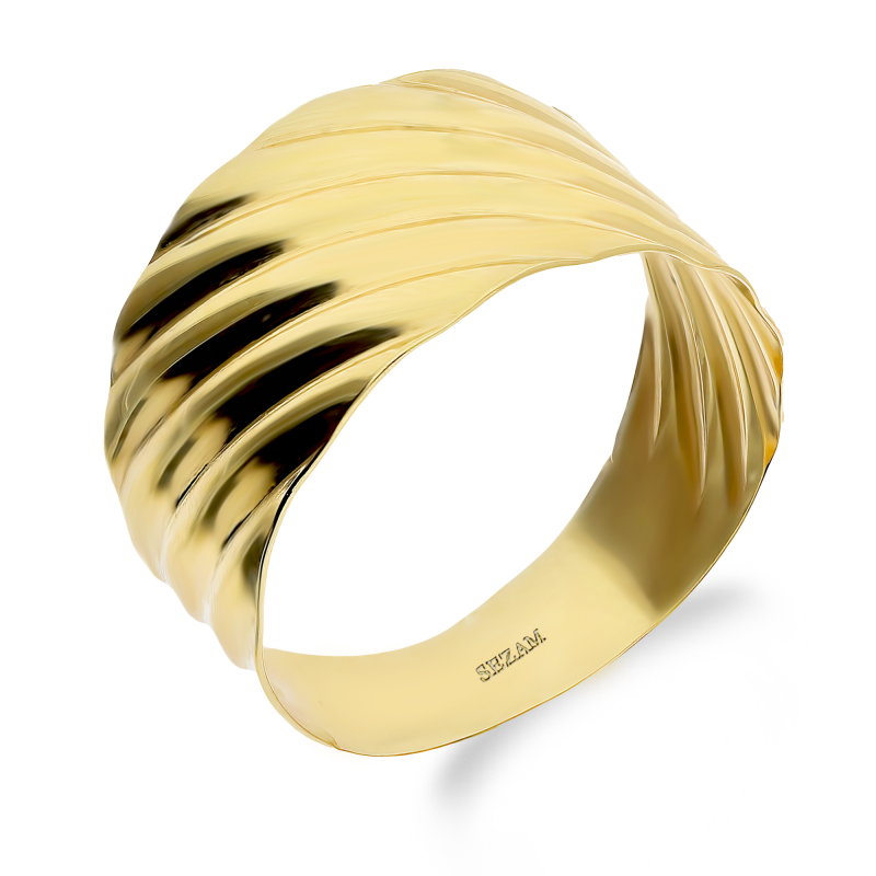 Pierścionek złoty blaszka z ukośnymi paskami próba 375