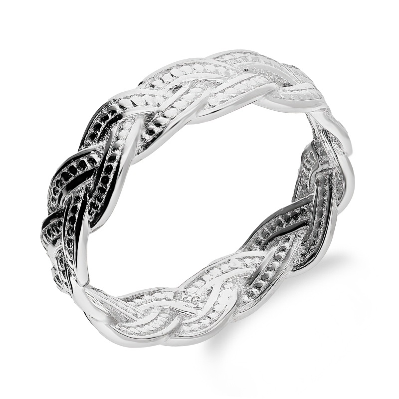 Pierścionek srebrny warkocz z kulkami bead AT473 próba 925