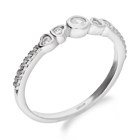 Pierścionek srebrny biała cyrkonia w okrągłej oprawie i oprawie z serc AT474 próba 925