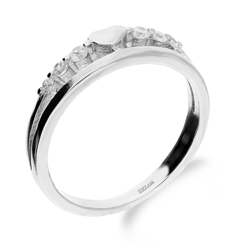 Pierścionek srebrny gładka szyna i cyrkonie oraz serce DA818-1 próba 925