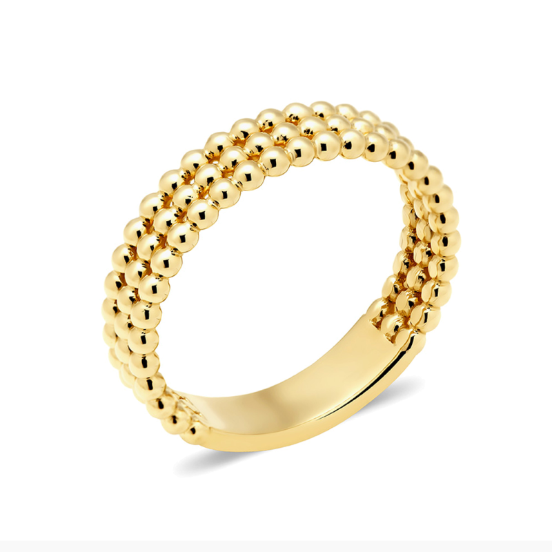 Pierścionek złoty obrączkowy z trzema rzędami kulek bead DJ PREMIUM283M próba 375