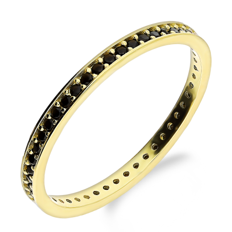 Pierścionek złoty obrączka Miłości z czarnymi cyrkoniami model typu rings