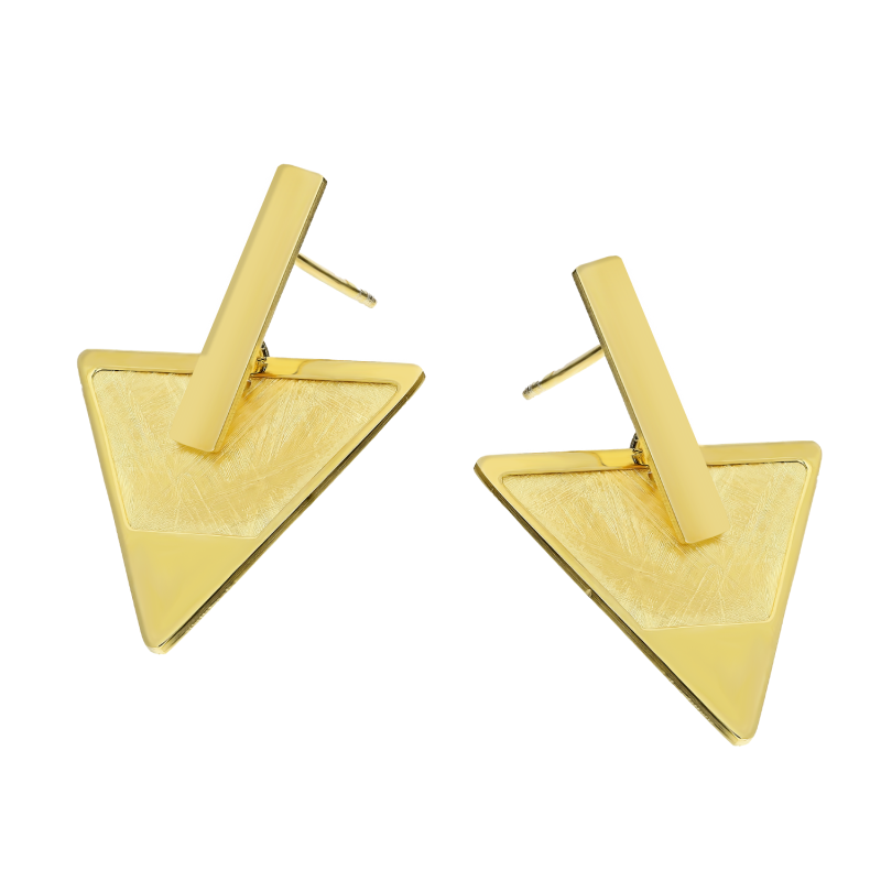 Kolczyki pozłacane trójkąt szczotkowany i gładka pałka/sztyft M3-067 GOLD próba 925