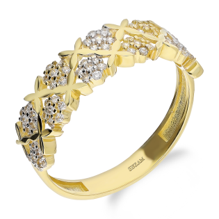 Pierścionek złoty obrączkowy cyrkonie kwiatuszki i gładkie X