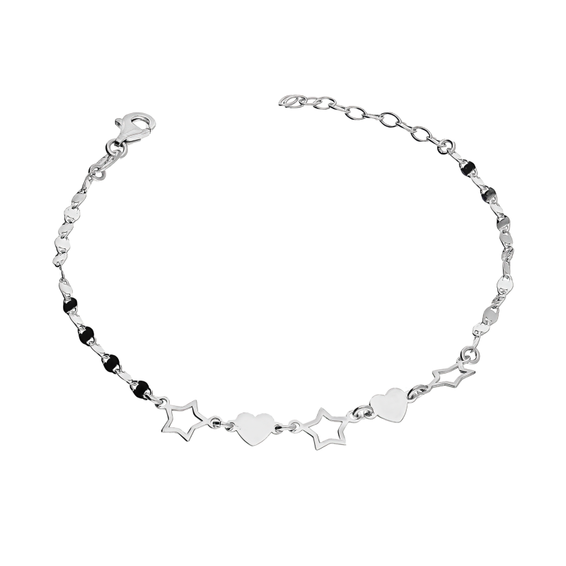 Bransoleta srebrna gwiazdki i gładkie serca/blaszki NI BRN33350B ROD próba 925