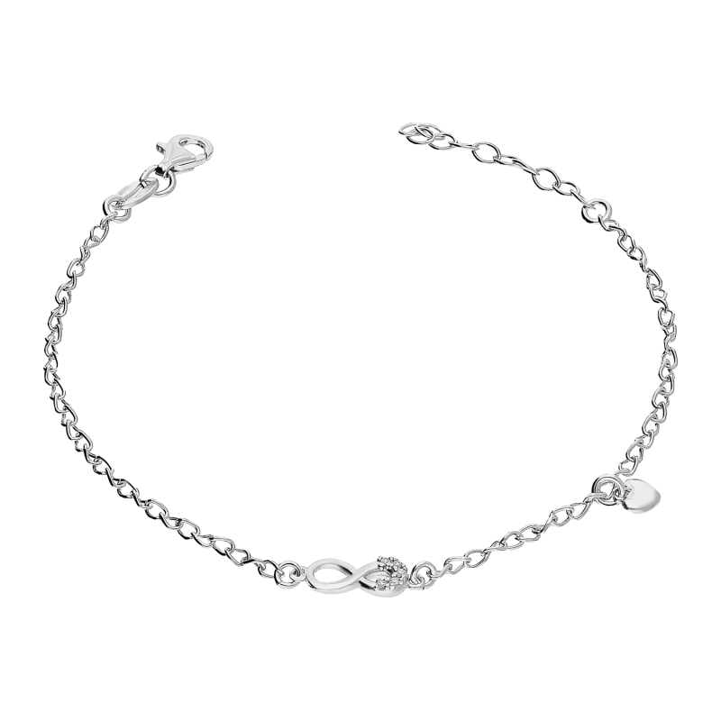 Bransoleta srebrna infinity z cyrkoniami i wiszące serce/rolo NI BRN33951 ROD próba 925