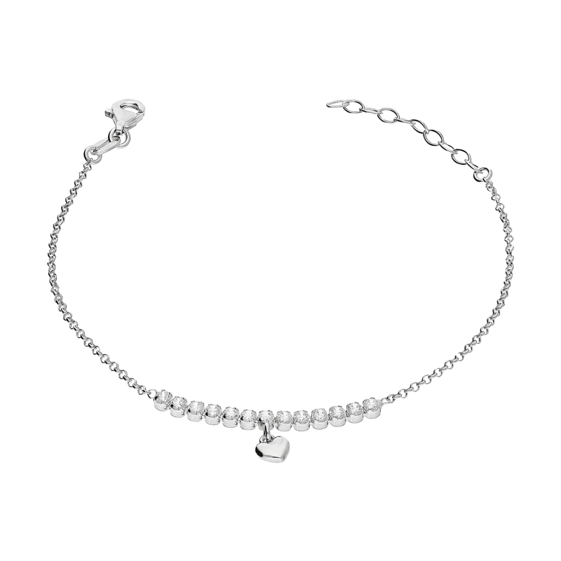 Bransoleta srebrna wiszące serce i rząd białych cyrkonii/rolo NI BRN34051 ROD próba 925